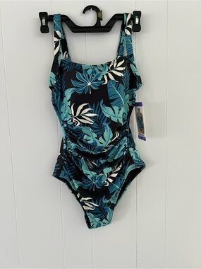 32 Degrees Women's One-Piece Swimsuit - Teal Blue Leaf Print